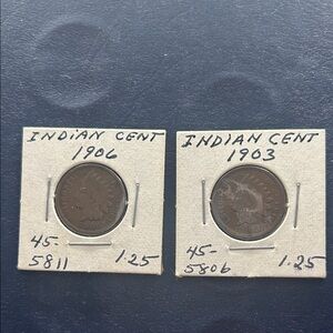 Pair of Vintage Indian Head Cents - 1903 & 1906 - Brown